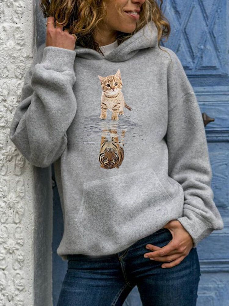 Damen-langarm-pullover Mit Niedlichem Katzen-grafikdruck