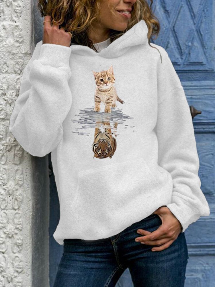 Damen-langarm-pullover Mit Niedlichem Katzen-grafikdruck