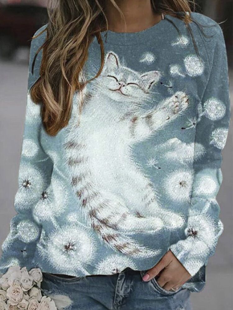 Damen-pullover Mit Cartoon-katze Niedliche Sweatshirts