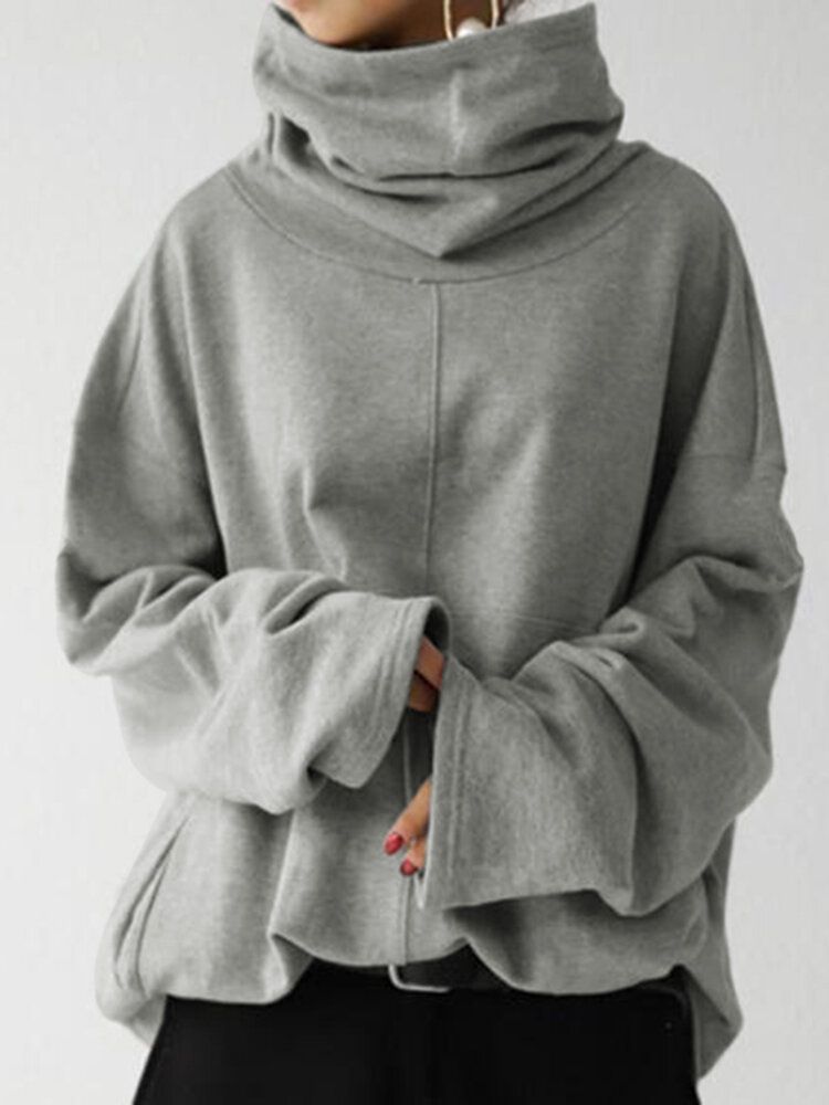 Damen Rollkragen-nähdesign Weite Ärmel Einfarbiger Lockerer Pullover