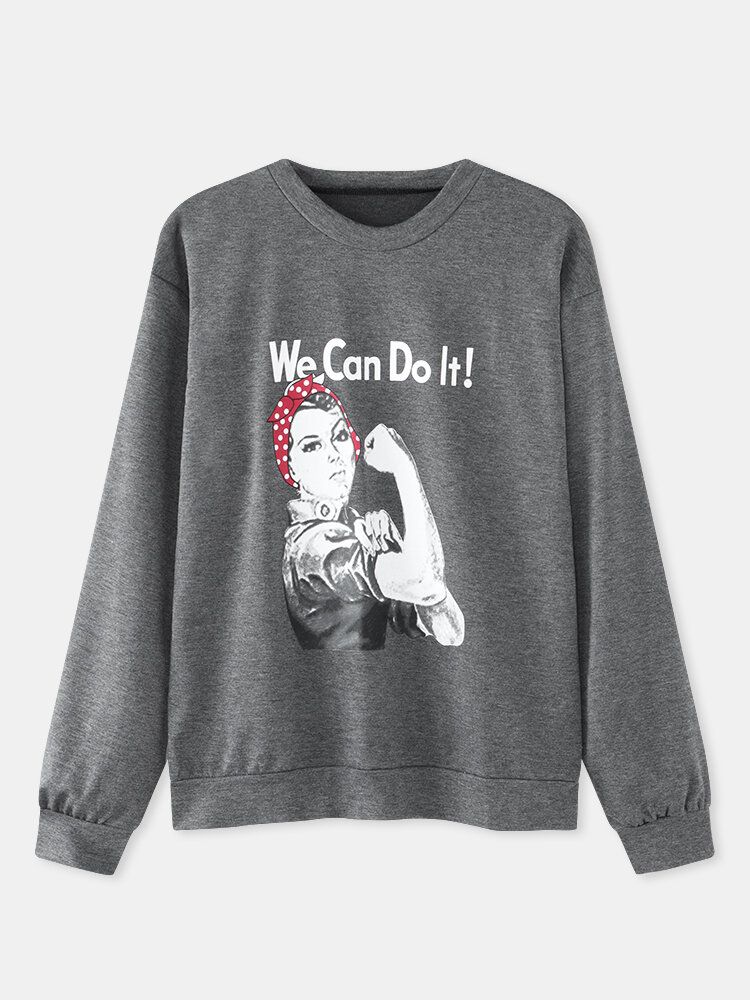 Damen Slogan Figure Print Rundhalsausschnitt Casual Drop Shoulder Sweatshirts