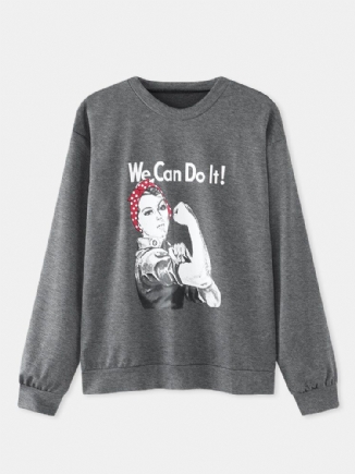 Damen Slogan Figure Print Rundhalsausschnitt Casual Drop Shoulder Sweatshirts