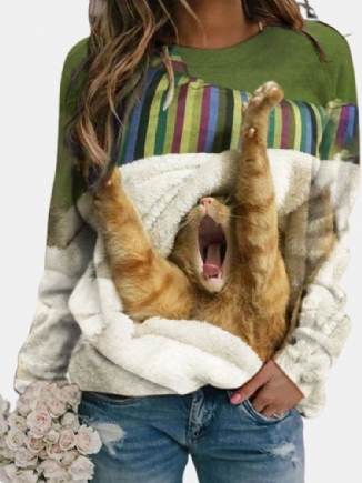 Damen-sweatshirts Mit Niedlicher Katze Und Rundhalsausschnitt Lässig Raglanärmeln