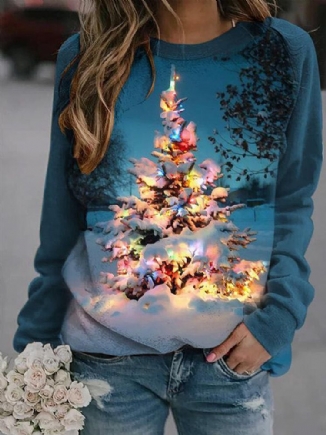 Damen-sweatshirts Mit O-ausschnitt Und Weihnachtsbaum-landschaftsdruck