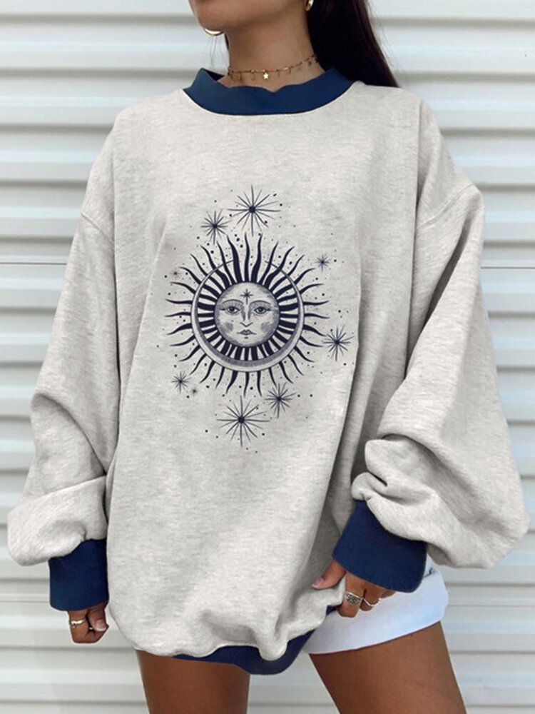 Damen Täglich Animiertes Bedrucktes Sun Flower Splicing Loose Sleeve Youngster Sweatshirt