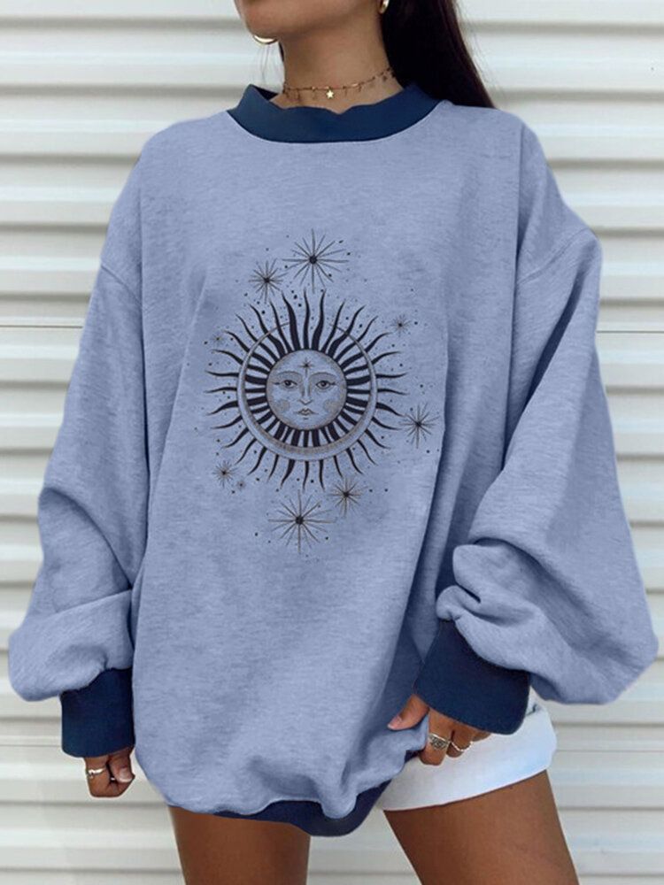 Damen Täglich Animiertes Bedrucktes Sun Flower Splicing Loose Sleeve Youngster Sweatshirt