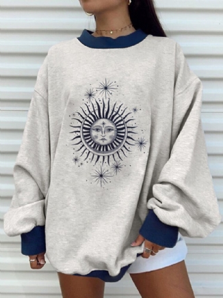 Damen Täglich Animiertes Bedrucktes Sun Flower Splicing Loose Sleeve Youngster Sweatshirt