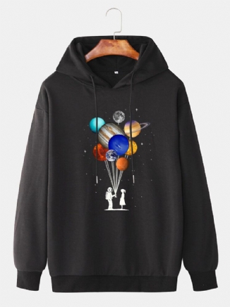 Design Planet Print Hoodies Mit Kordelzug Und Tief Angesetzter Schulter Für Herren