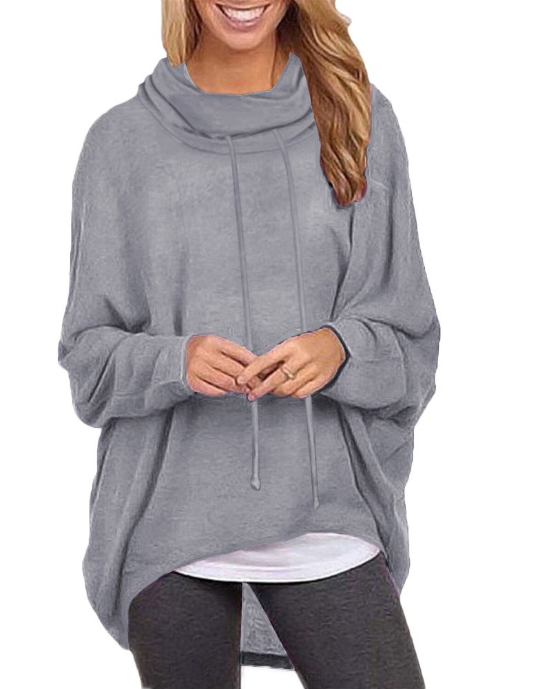 Einfarbige Langarm-pullover Mit Hohem Und Niedrigem Saum Für Damen