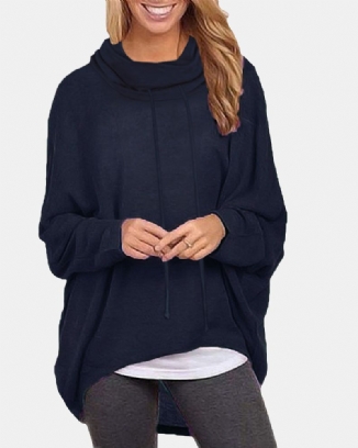 Einfarbige Langarm-pullover Mit Hohem Und Niedrigem Saum Für Damen