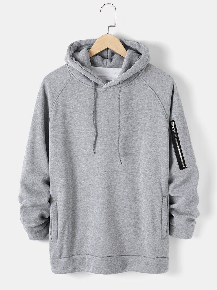 Einfarbiger Basic-style Herren-hoodie Mit Reißverschluss An Den Ärmeln Und Taschendetail