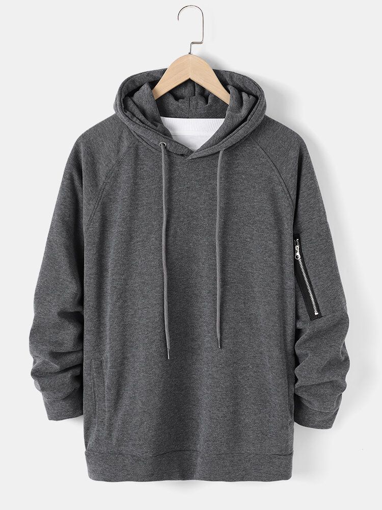 Einfarbiger Basic-style Herren-hoodie Mit Reißverschluss An Den Ärmeln Und Taschendetail