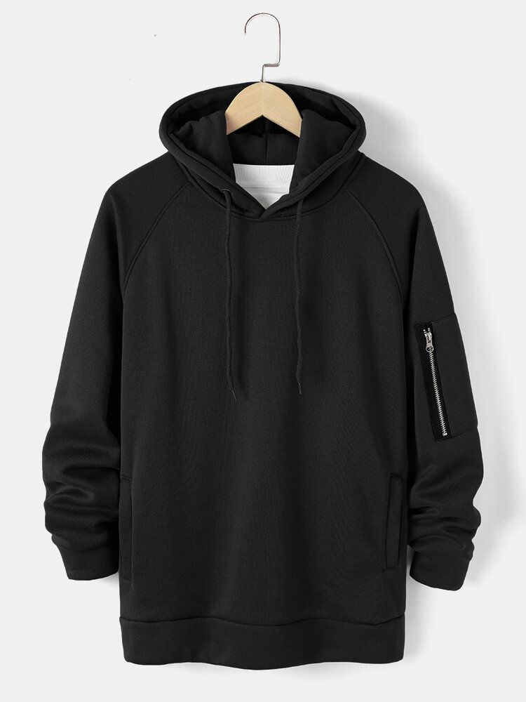 Einfarbiger Basic-style Herren-hoodie Mit Reißverschluss An Den Ärmeln Und Taschendetail