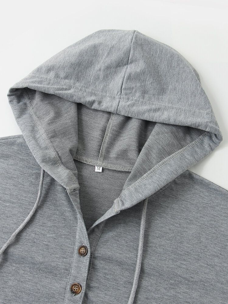 Einfarbiger Damen-hoodie Mit Halber Knopfleiste Und Tiefer Schulter