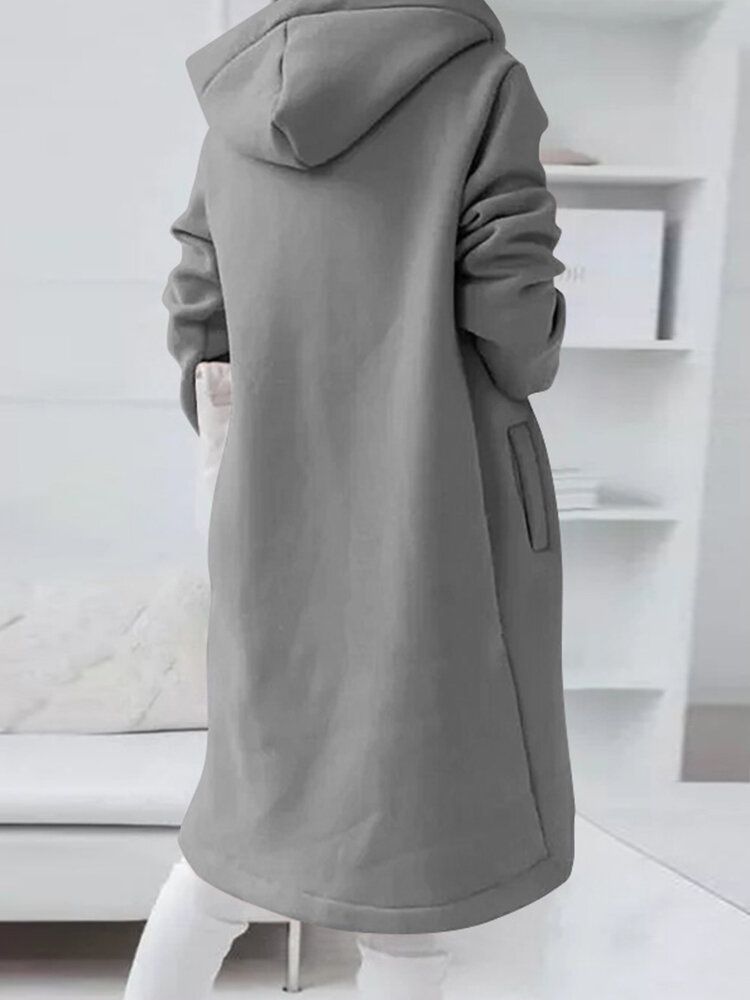 Einfarbiger Damen-hoodie Mit Seitentasche Asymmetrischem Saum Und Frontreißverschluss