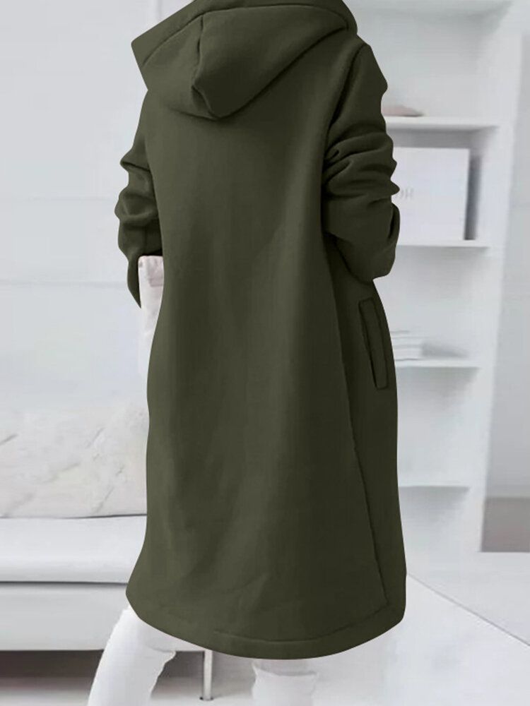 Einfarbiger Damen-hoodie Mit Seitentasche Asymmetrischem Saum Und Frontreißverschluss