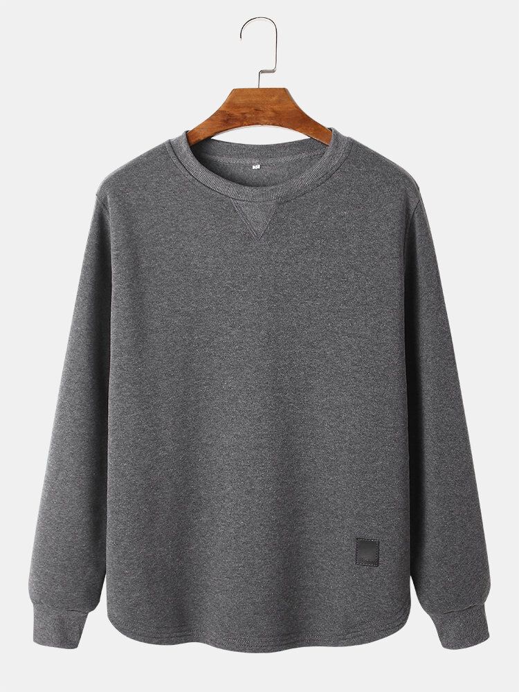 Einfarbiger Herren-sweatshirt Mit Rundhalsausschnitt Und Lässigem Tab-saum