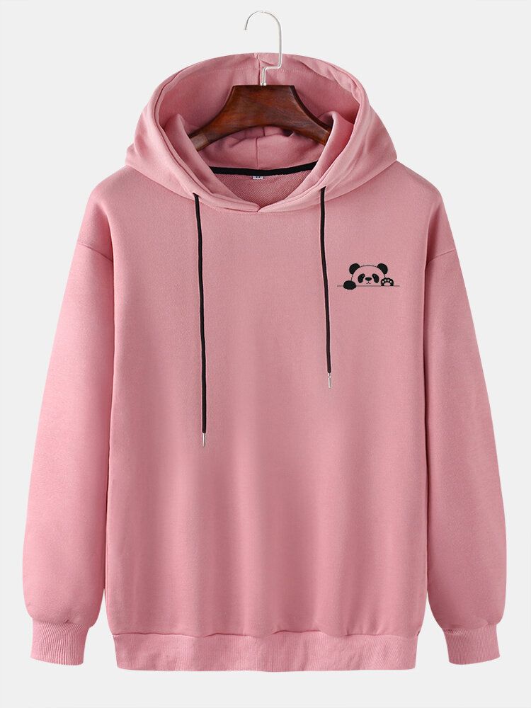 Einfarbiger Niedlicher Panda-kordelzug Für Herren Lockerer Lässiger Hoodie