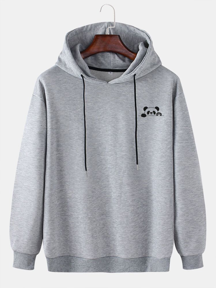 Einfarbiger Niedlicher Panda-kordelzug Für Herren Lockerer Lässiger Hoodie