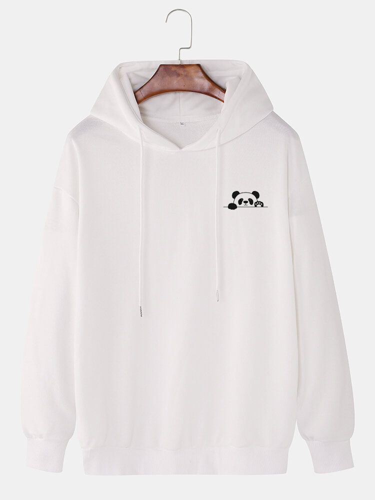 Einfarbiger Niedlicher Panda-kordelzug Für Herren Lockerer Lässiger Hoodie