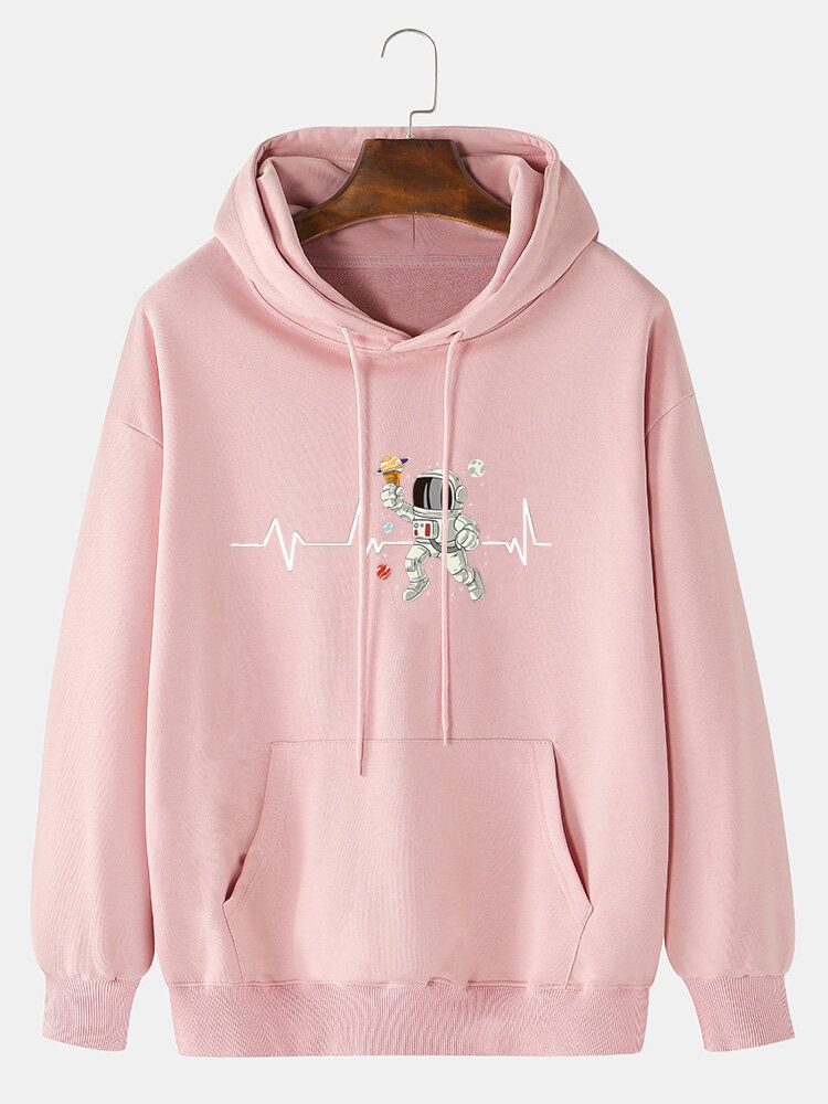 Ekg-eiscreme-astronauten-druck-hoodie Aus Baumwolle Mit Kordelzug Für Herren