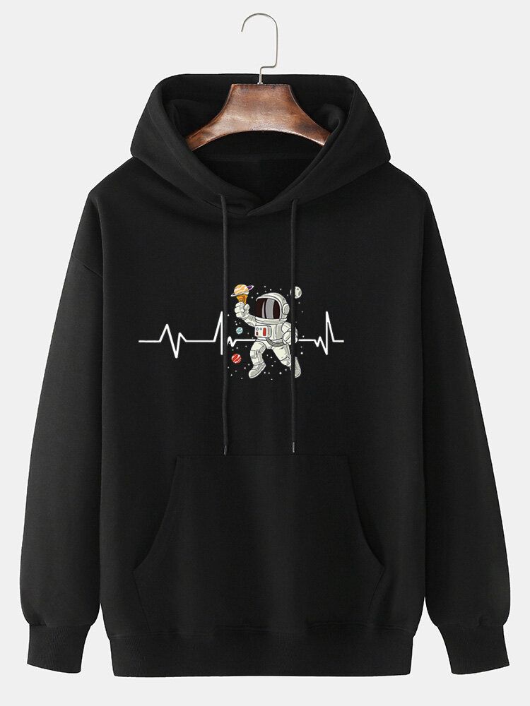 Ekg-eiscreme-astronauten-druck-hoodie Aus Baumwolle Mit Kordelzug Für Herren