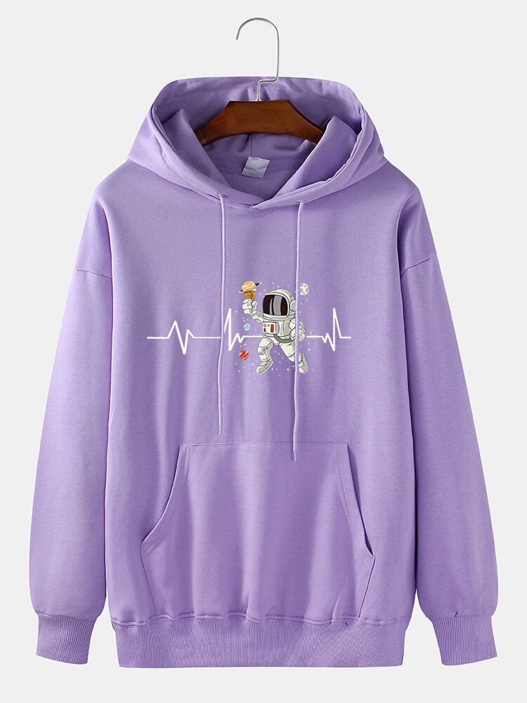 Ekg-eiscreme-astronauten-druck-hoodie Aus Baumwolle Mit Kordelzug Für Herren