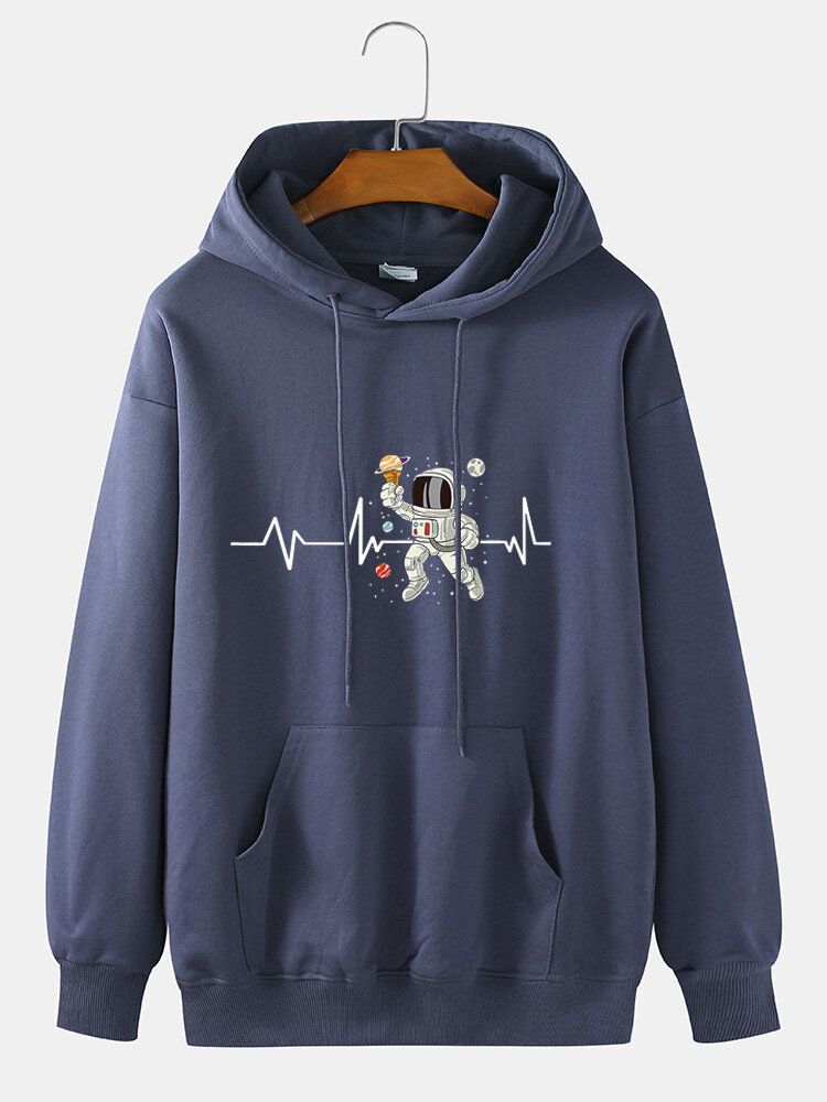 Ekg-eiscreme-astronauten-druck-hoodie Aus Baumwolle Mit Kordelzug Für Herren