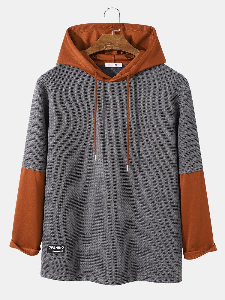 Farbblock-patchwork-hoodie Mit Kordelzug Für Herren