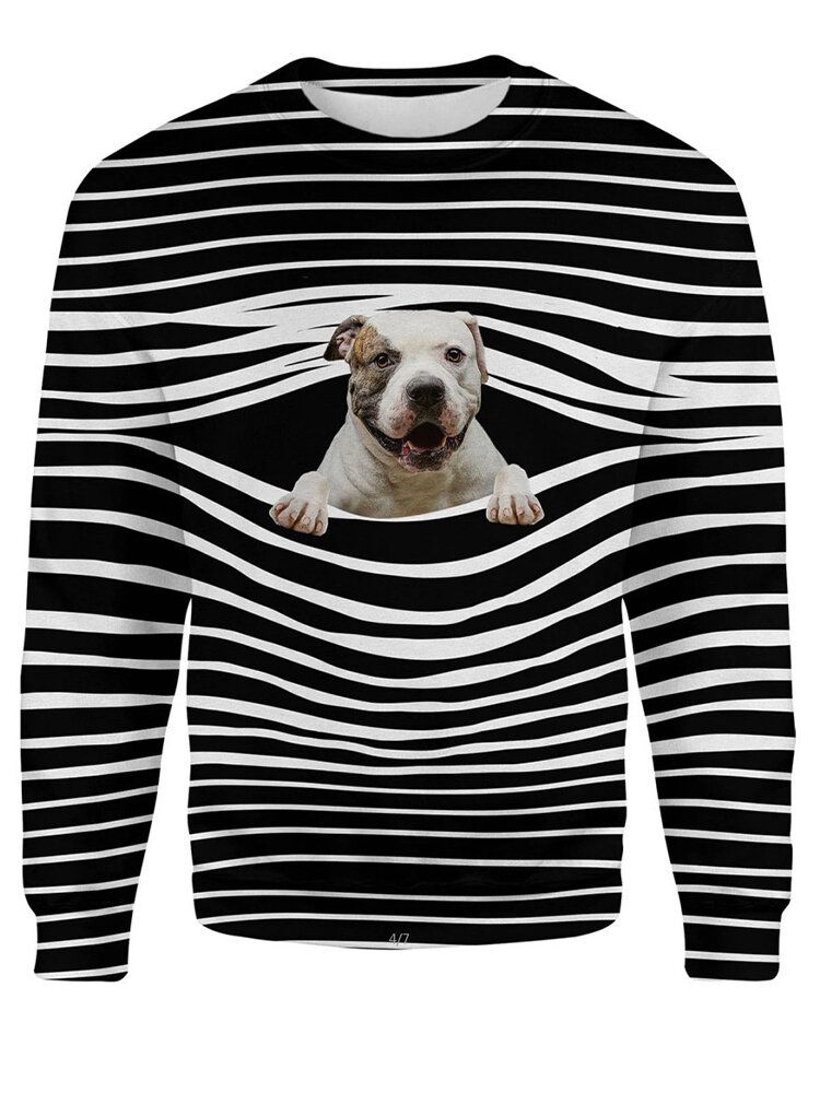 Frauen 3d-hundestreifendruck O-ausschnitt Pullover Lässige Sweatshirts