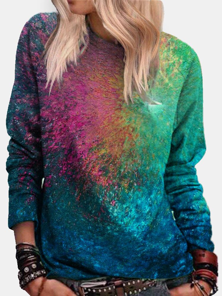 Frauen Bunte Tie-dye-print O-ausschnitt Lässige Langarm-pullover-sweatshirt