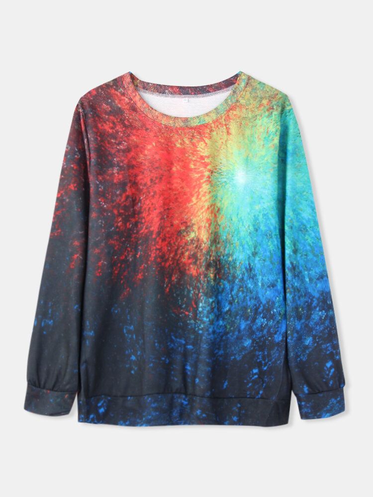 Frauen Bunte Tie-dye-print O-ausschnitt Lässige Langarm-pullover-sweatshirt