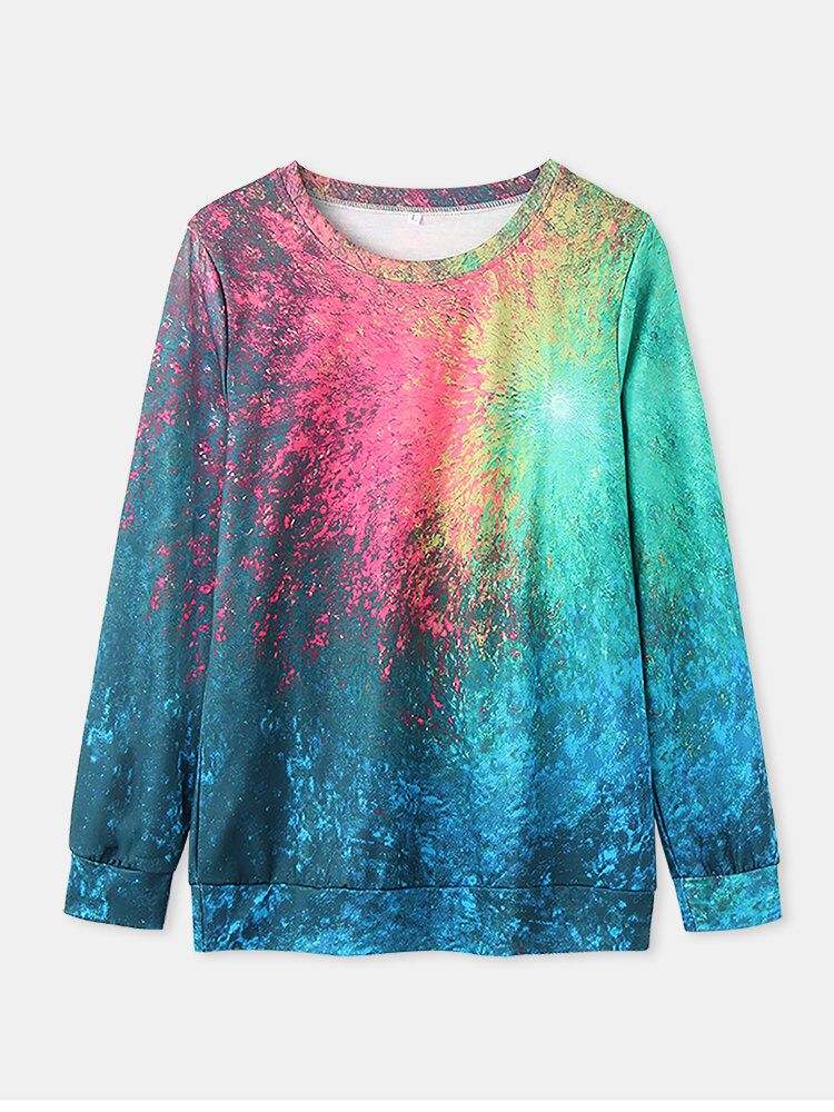 Frauen Bunte Tie-dye-print O-ausschnitt Lässige Langarm-pullover-sweatshirt