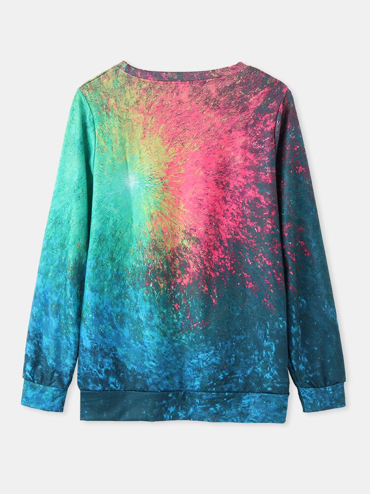 Frauen Bunte Tie-dye-print O-ausschnitt Lässige Langarm-pullover-sweatshirt