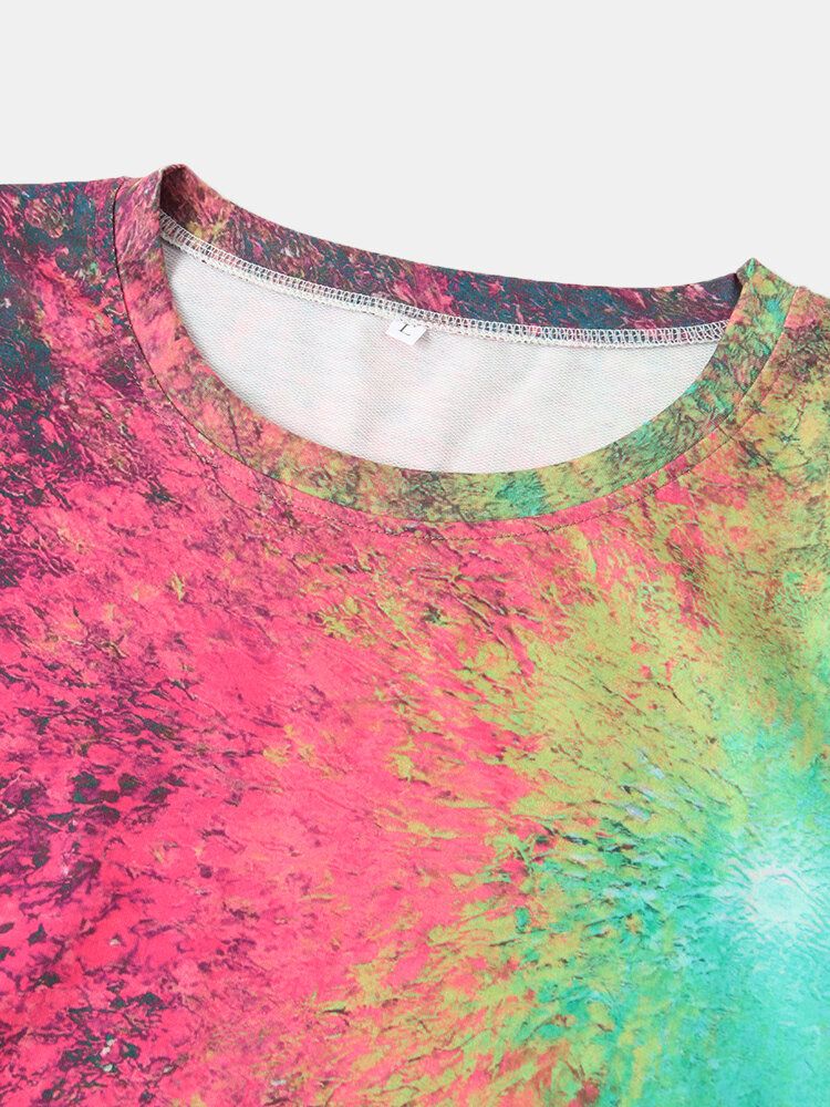 Frauen Bunte Tie-dye-print O-ausschnitt Lässige Langarm-pullover-sweatshirt