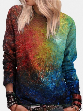 Frauen Bunte Tie-dye-print O-ausschnitt Lässige Langarm-pullover-sweatshirt