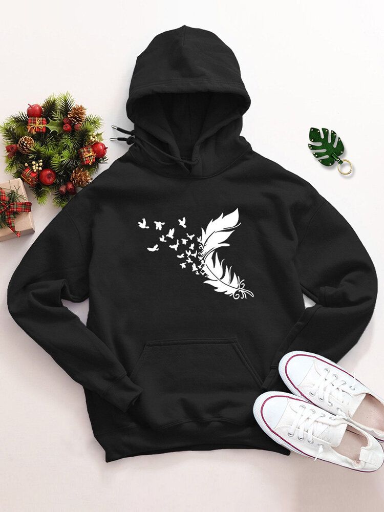 Frauen Federdruck Langarm Lässige Kordelzug Pullover Hoodies