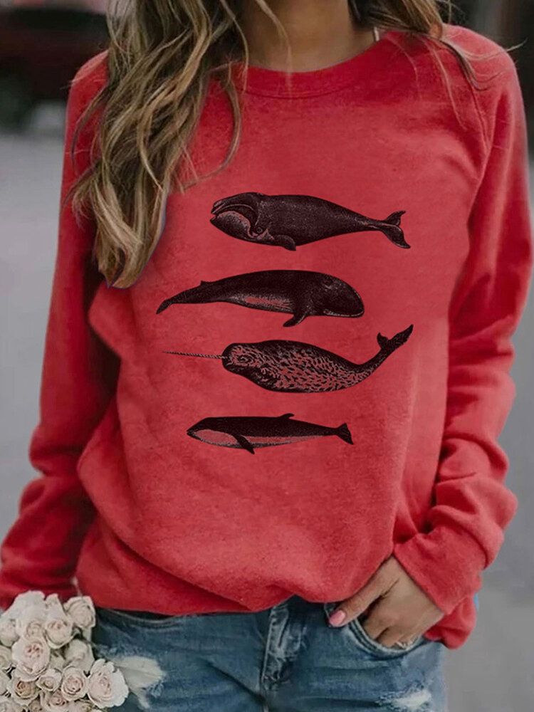 Frauen-fischdruck-rundhals-lässige Sweatshirts Mit Raglanärmeln