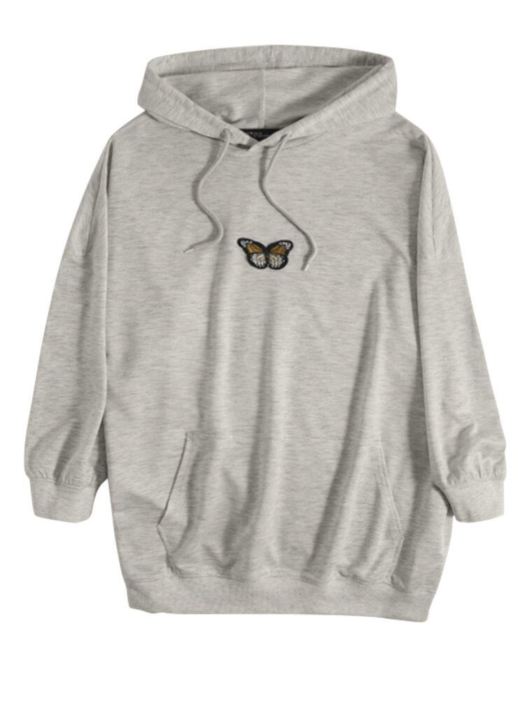 Frauen-hoodie Mit Puffärmeln Und Schmetterlingsstickerei