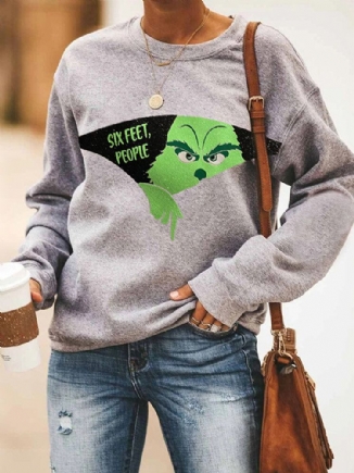 Frauen-karikatur-druck-beiläufiger Lockerer Rundhals-pullover-sweatshirt