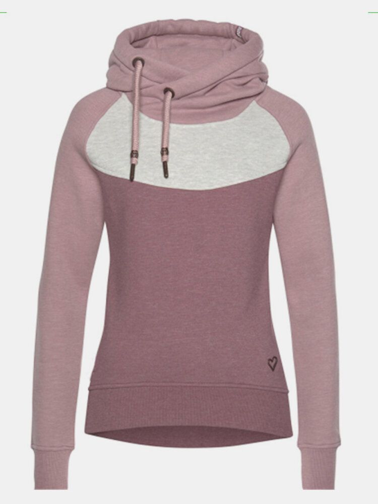 Frauen-kontrast-patchwork-langarm-beiläufige Hoodies Mit Kordelzug