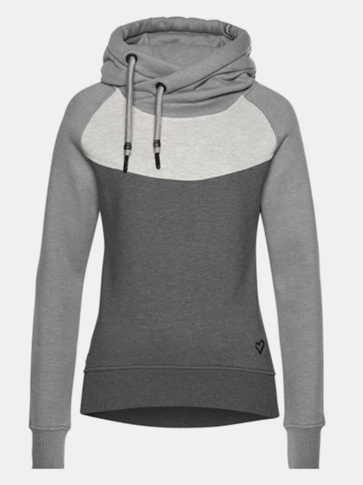 Frauen-kontrast-patchwork-langarm-beiläufige Hoodies Mit Kordelzug