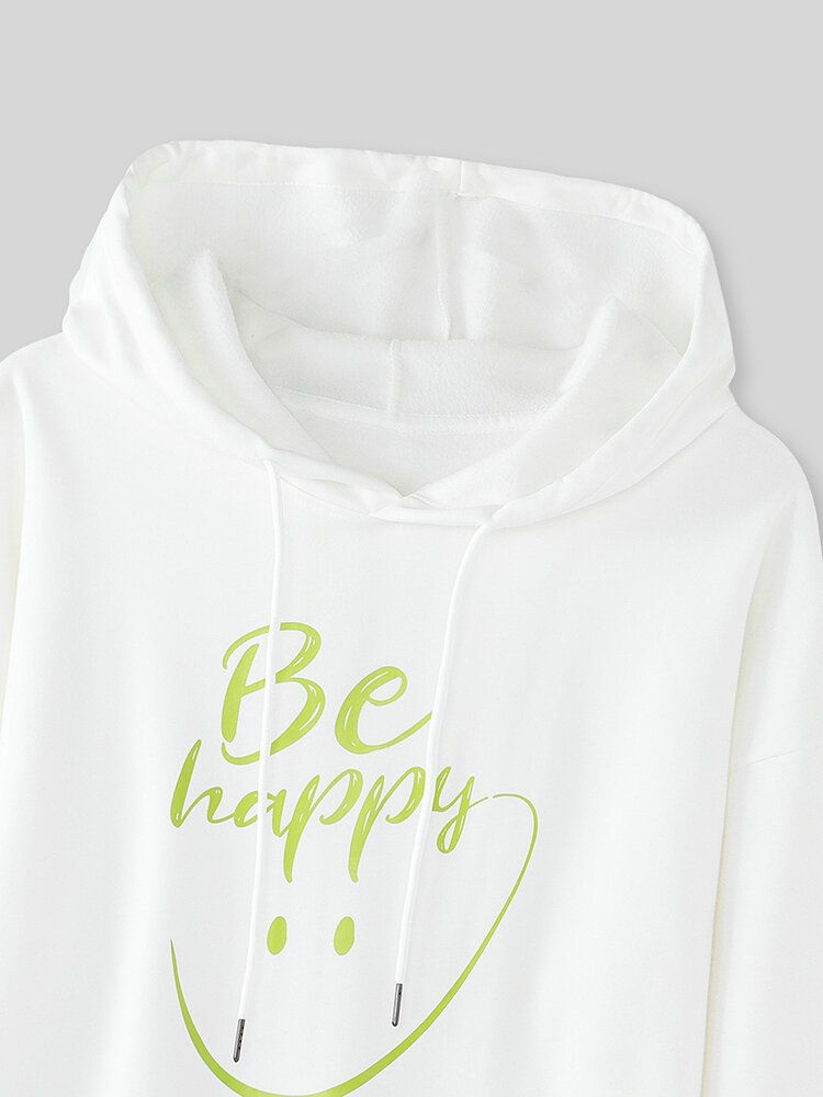 Frauen-lächeln-gesichts-buchstaben-druck-beutel-taschen-beiläufige Langärmlige Hoodies