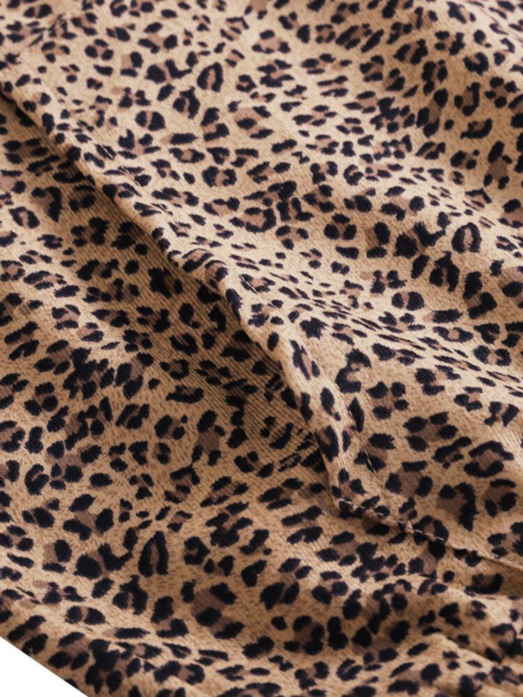 Frauen-leopard-bedruckte Fronttasche Volle Ärmel Kapuzenkragen Lässiges Sweatshirt