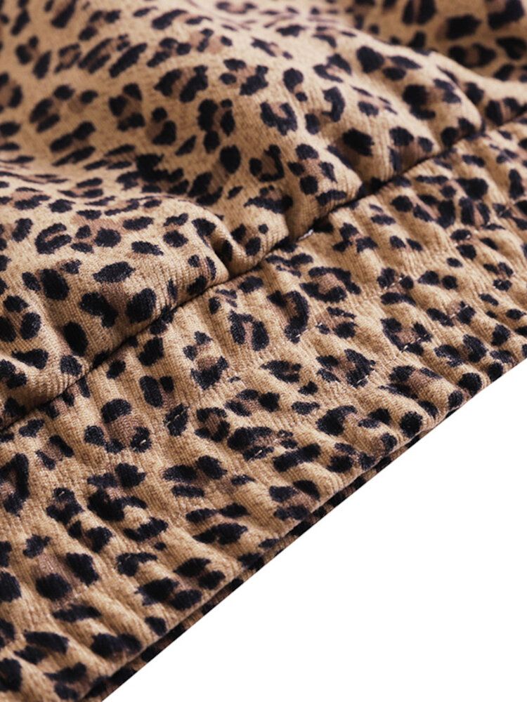 Frauen-leopard-bedruckte Fronttasche Volle Ärmel Kapuzenkragen Lässiges Sweatshirt