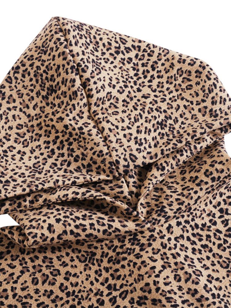 Frauen-leopard-bedruckte Fronttasche Volle Ärmel Kapuzenkragen Lässiges Sweatshirt