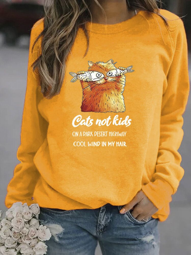 Frauen-lustige Karikatur-katzen-gedruckte Pullover-langarm-beiläufige Sweatshirts