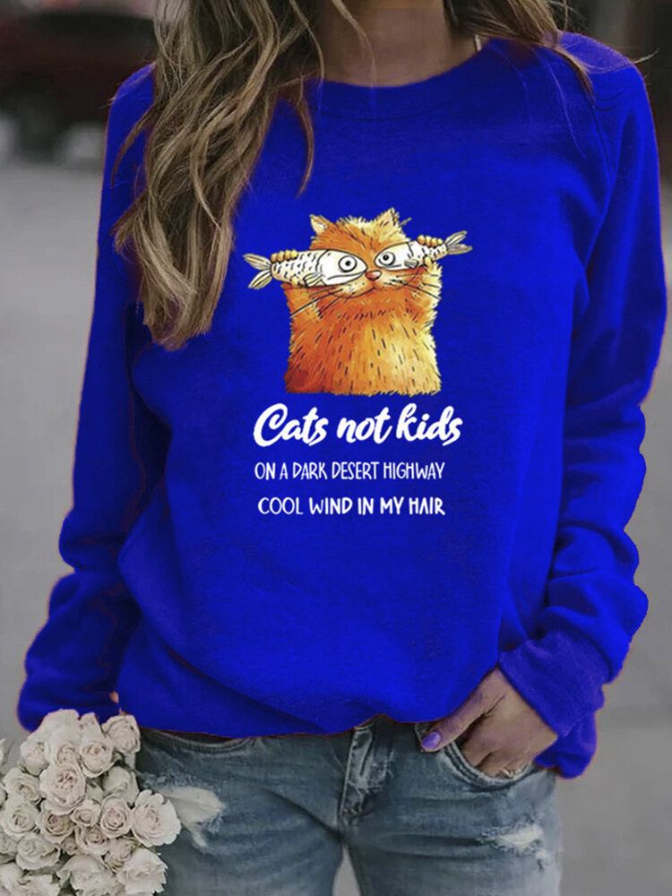 Frauen-lustige Karikatur-katzen-gedruckte Pullover-langarm-beiläufige Sweatshirts