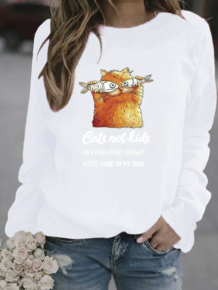 Frauen-lustige Karikatur-katzen-gedruckte Pullover-langarm-beiläufige Sweatshirts