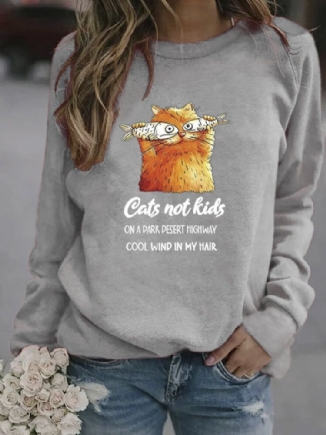 Frauen-lustige Karikatur-katzen-gedruckte Pullover-langarm-beiläufige Sweatshirts